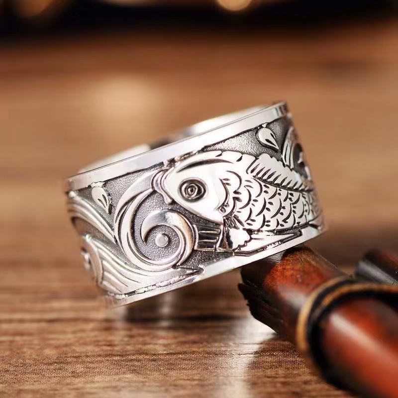 Fashion Ethnic Wear For Men - Anillo con diseño de pez Koi