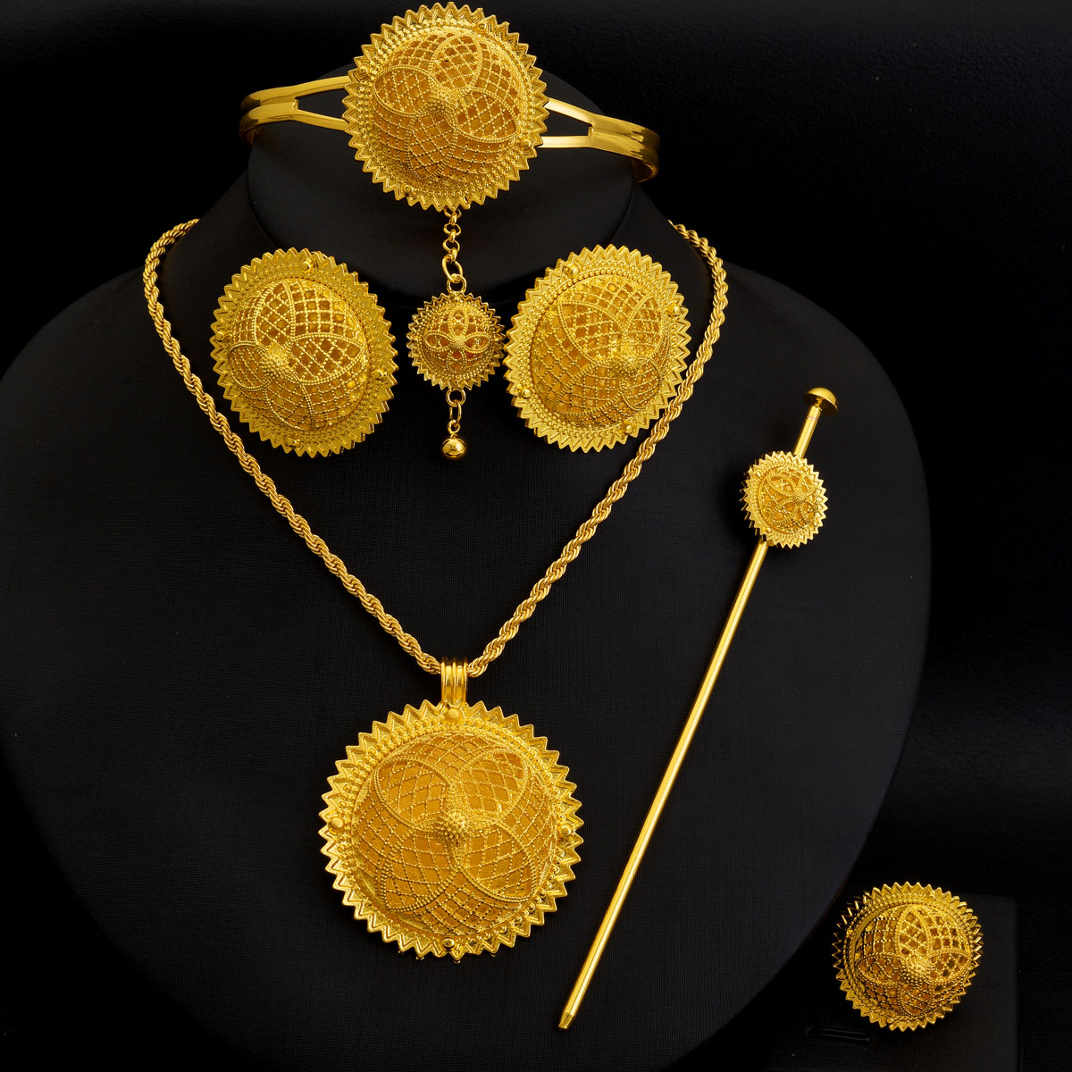 Ethnic Fashion Dubai - Conjunto de joyería de Color dorado
