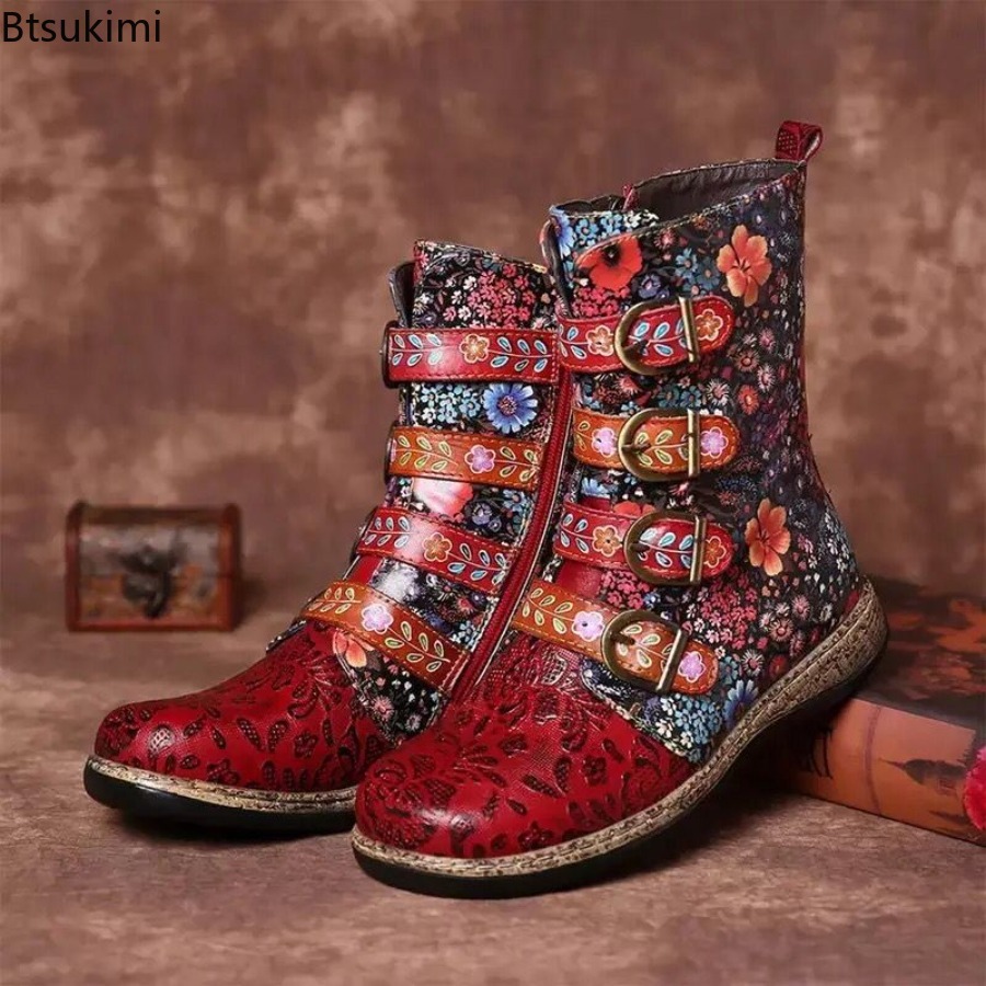 Botas de cuero estampadas de e - Winter Ethnic Fashion For Women reseña y precio