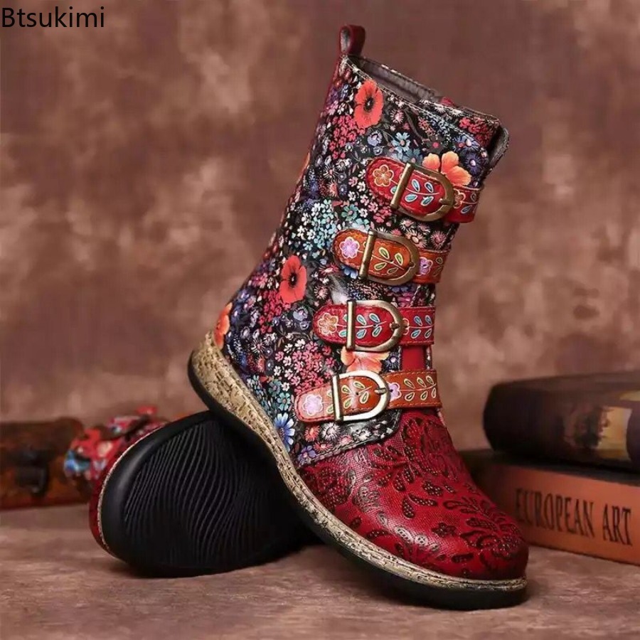 Botas de cuero estampadas de e - Winter Ethnic Fashion For Women reseña y precio