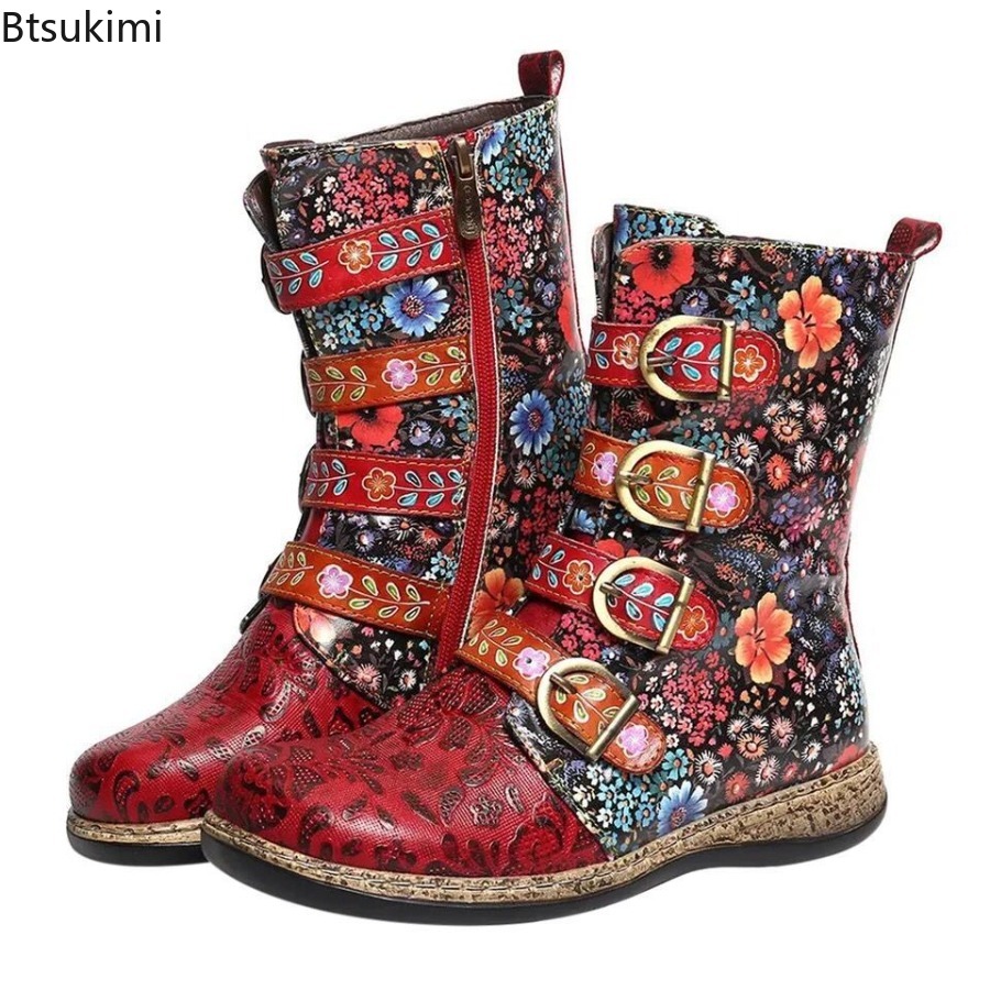 Botas de cuero estampadas de e - Winter Ethnic Fashion For Women reseña y precio