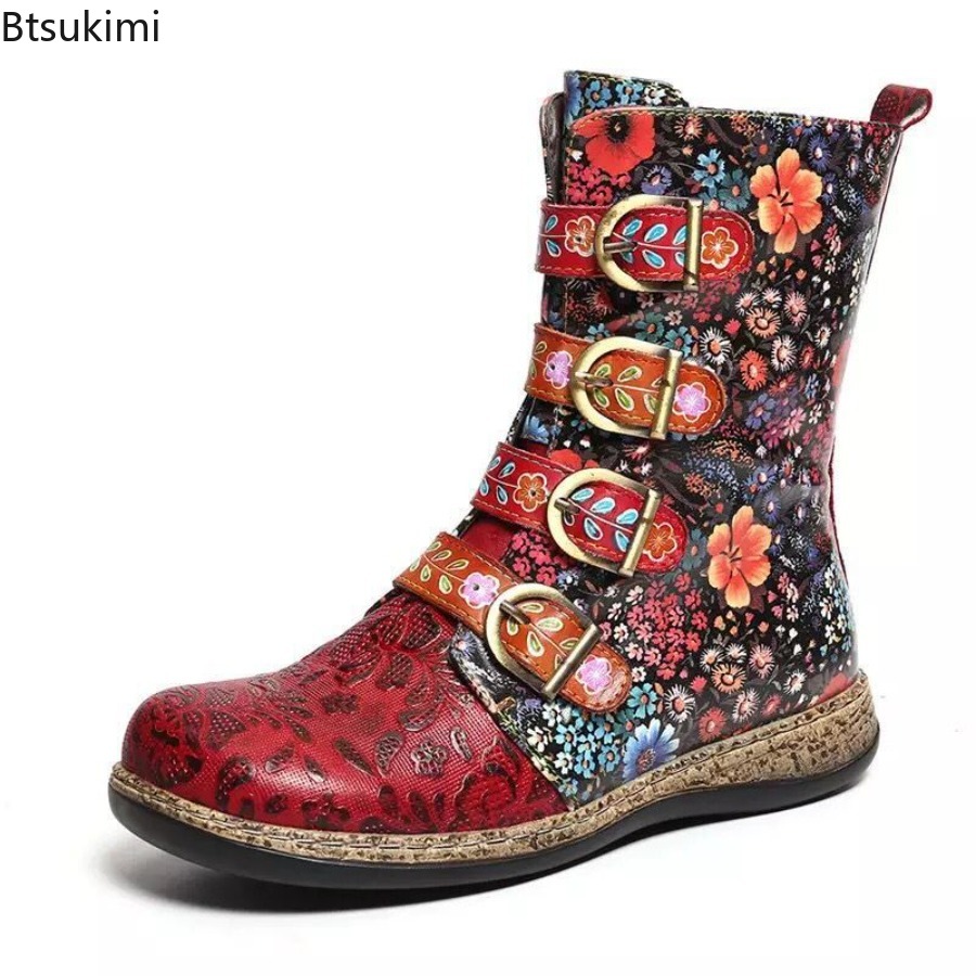 Botas de cuero estampadas de e - Winter Ethnic Fashion For Women reseña y precio